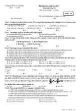 Đề kiểm tra giữa học kỳ 1 Môn Sinh Học 12 Thời gian làm bài 45 phút